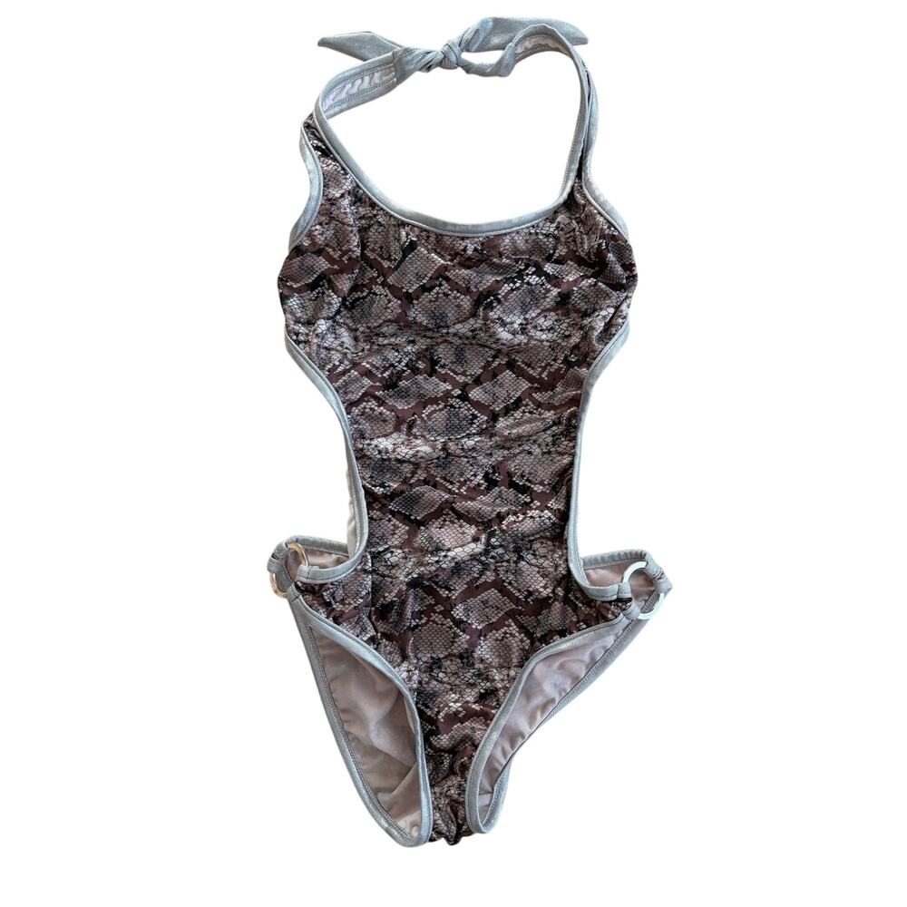vintage y2k venus metallic python print cutout monokini swimsuit size Small